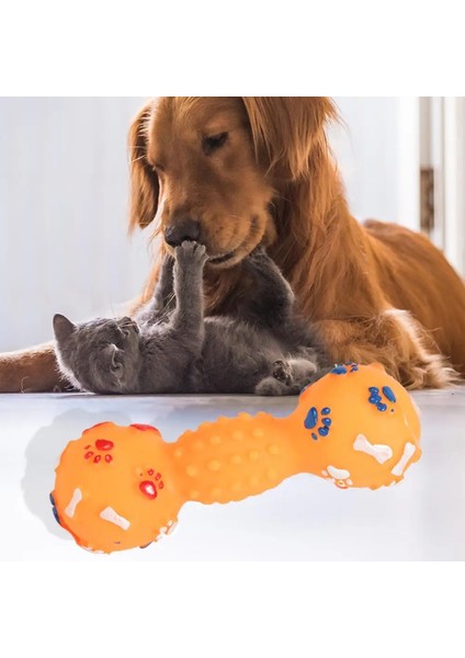 Turuncu Tarzı Olorful Noktalı Dambıl Şekilli Squeeze Squeaky Faux Bone Pet Köpek Oyuncakları Pet Çiğneme Oyuncak Meme Ucu Topu Etkileşimli Oyun (Yurt Dışından) fırsatları