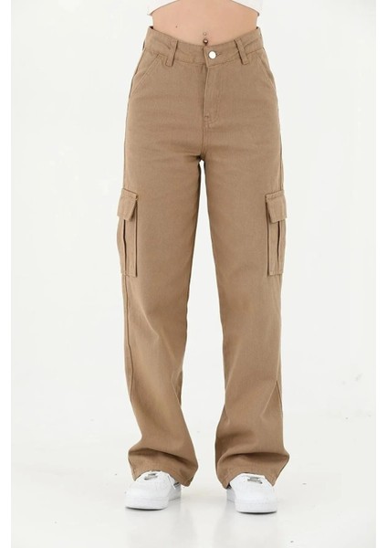 Kız Çocuk Kargo Cep Detaylı Yüksek Bel Wide Leg Kot Pantolon fırsatları