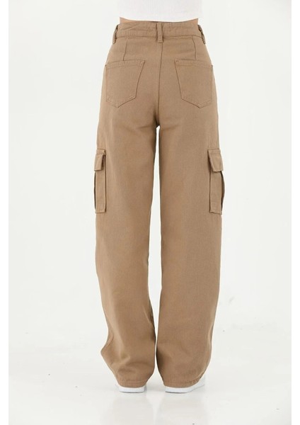 Kız Çocuk Kargo Cep Detaylı Yüksek Bel Wide Leg Kot Pantolon indirimleri