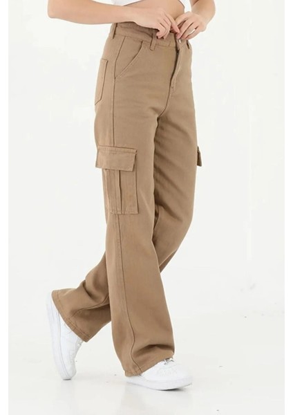 Kız Çocuk Kargo Cep Detaylı Yüksek Bel Wide Leg Kot Pantolon fiyatları