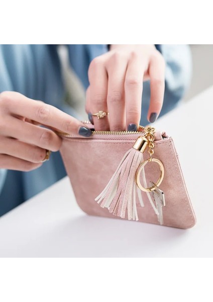 Pembe Tarzı Sikke Çanta Deri Kadın Kısa Fermuar Püskül Öğrenci Sevimli Mini Sikke Çanta Küçük Cüzdan Anahtarlık Çanta Cüzdan Porte Monnaie Femme (Yurt Dışından) fiyatları