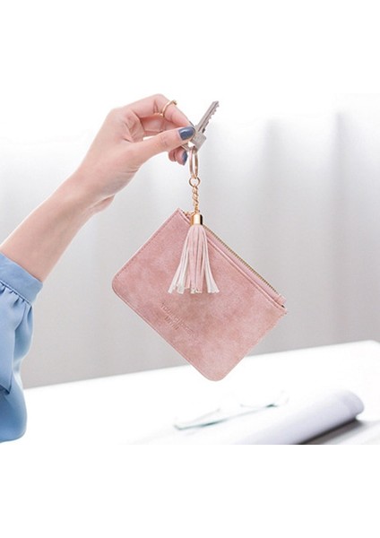 Pembe Tarzı Sikke Çanta Deri Kadın Kısa Fermuar Püskül Öğrenci Sevimli Mini Sikke Çanta Küçük Cüzdan Anahtarlık Çanta Cüzdan Porte Monnaie Femme (Yurt Dışından) modelleri