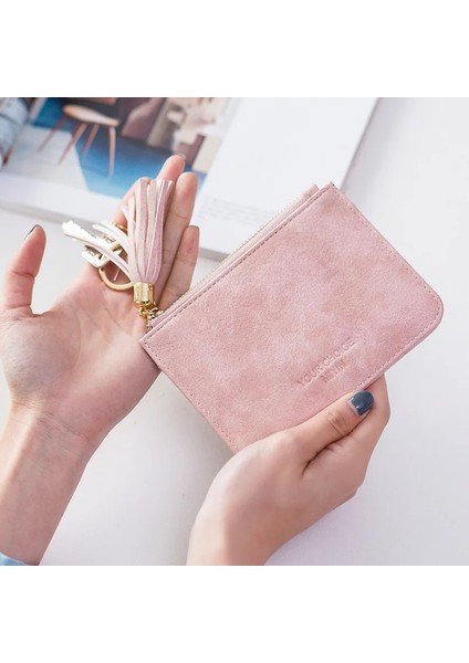 Pembe Tarzı Sikke Çanta Deri Kadın Kısa Fermuar Püskül Öğrenci Sevimli Mini Sikke Çanta Küçük Cüzdan Anahtarlık Çanta Cüzdan Porte Monnaie Femme (Yurt Dışından) indirimleri