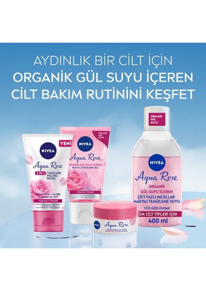 NIVEA Aqua Rose Organik Gül Suyu İçeren Çift Fazlı Makyaj Temizleme Suyu 400ml, Tüm cilt tipleri için, Yüz Göz ve Dudak Temizleme, Tonik Etkisi