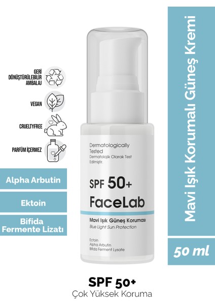 Alpha Arbutin Içerikli Spf 50+ Mavi Işık Güneş Koruması - Blue Light Sun Protection 50 ml