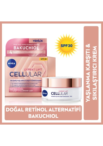 NIVEA Cellular Expert Lift Doğal Retinol Alternatifi Saf Bakuchiol ve Hyaluronik Asit içeren Yaşlanma Karşıtı ve Nemlendirici Gündüz Kremi 50ml