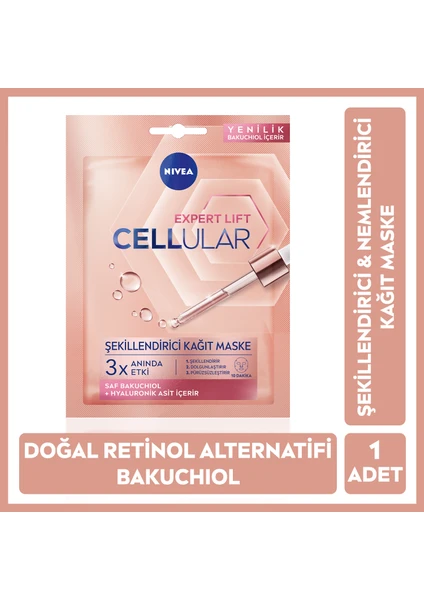 NIVEA Cellular Doğal Retinol Alternatifi Saf Bakuchiol, Hyaluronik Asit içeren Yüz Kağıt Maske, 1 Adet