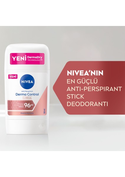 Kadın Stick Deodorant Derma Control Clinical 50ml, 96 Saat Koruma, Terleme ve Koltuk Altı Kararma Karşıtı, C Vitamini