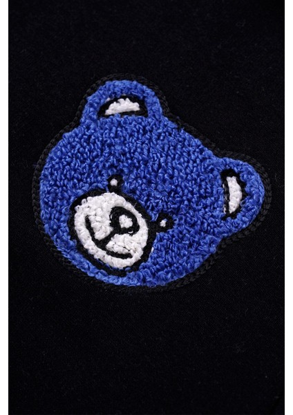Kapüşonlu Uzun Kol Ayı Baskılı Indigo Renk Erkek Çocuk Sweatshırt modelleri
