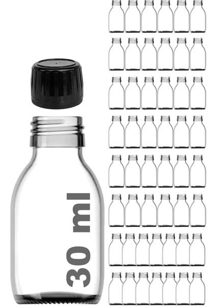 30 ml Şeffaf Kilitli Siyah Kapak Shot Şişesi 30 Cc Ginger Şat Beyaz Cam Şişe 50 Adet