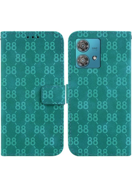 Motorola Kenar 40 Neo Pu Deri Kickstand Çift 8 Kabartmalı Telefon Kılıfı (Yurt Dışından)