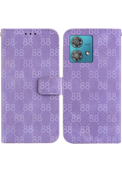 Motorola Kenar 40 Neo Pu Deri Kickstand Çift 8 Kabartmalı Telefon Kılıfı (Yurt Dışından)