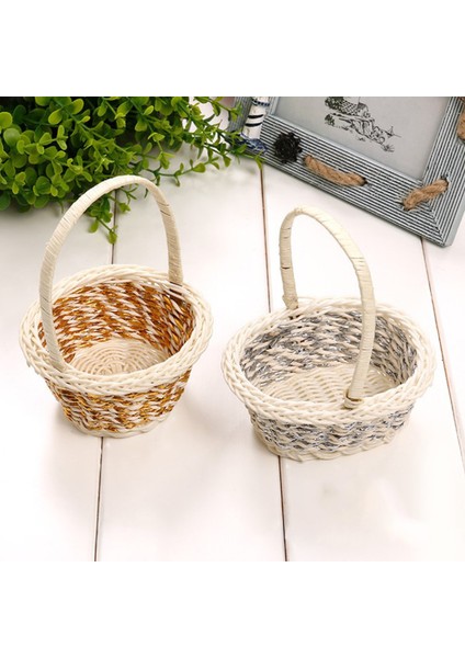 1 Adet Dokuma Çiçek Sepeti El Sepeti Düğün Dekoratif Sepet (Yurt Dışından)