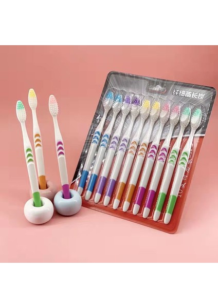 10 Adet Diş Fırçası Ultra Yumuşak Bambu Kömür Yetişkin Temiz Bakım Diş Etleri Ince Saç Ev Unisex Aile Giyim Diş Fırçası Ağız Bakım Araçları (Yurt Dışından)