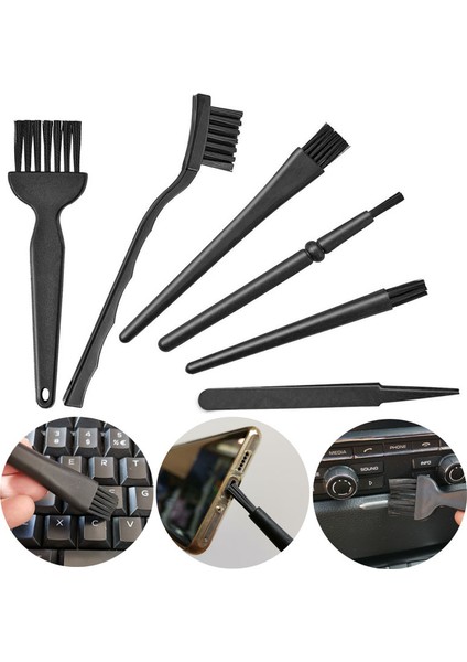 Sıcak Satış 6 In 1 Plastik Taşınabilir Küçük Boy Naylon Taşınabilir Saplı Anti Statik Fırçalar Temizleme Klavye Fırça Seti, Siyah (Yurt Dışından)