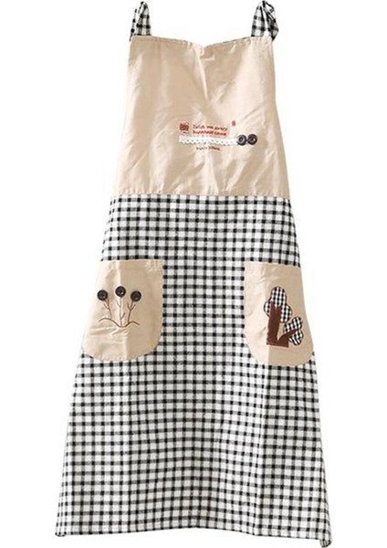 Klasik Nakış Önlük Ekose Kadın Ilmek Mutfak Şef Önlük Elbise Cep Hediyeler Omuz Askısı Tarzı Gri (Yurt Dışından) fiyatları