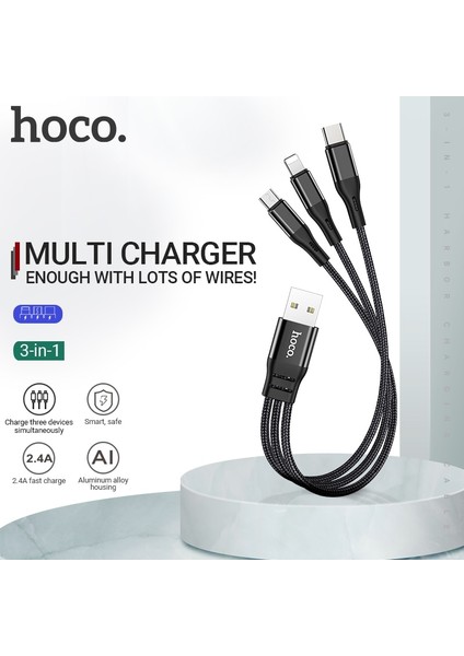 Hoco 3 In 1 USB Kablosu Kısa 3in1 Lightning Mikro USB C Tipi Tel iPhone Samsung Xiaomi Için USB C Şarj Kablosu Hızlı Şarj (Yurt Dışından)