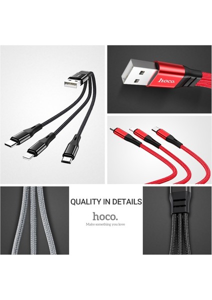 Hoco 3 In 1 USB Kablosu Kısa 3in1 Lightning Mikro USB C Tipi Tel iPhone Samsung Xiaomi Için USB C Şarj Kablosu Hızlı Şarj (Yurt Dışından)