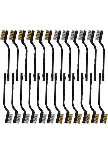 24 Adet Tel Fırça Çizik Fırçası (Paslanmaz Çelik + Pirinç) Kavisli Saplı Duvar Fırçası Tel Kıl Kaynak Cürufunu Temizlemek Için (Yurt Dışından)