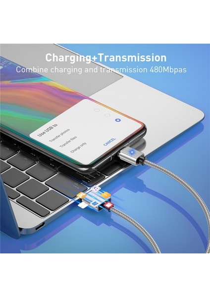 Uslıon Manyetik USB Kablosu Mikro Tip C Telefon Kablosu iPhone 14 x Samsung Xiaomi USB Hızlı Şarj Kablosu Kablosu Mıknatıslı Veri Kablosu (Yurt Dışından)