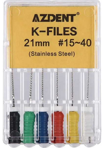 Azdent 6 Adet Diş K Dosyaları El Kullanımı 21MM Endodontik Kök Kanal Dosya Paslanmaz Çelik Laboratuvar Diş Hekimliği Enstrüman Araçları (Yurt Dışından)