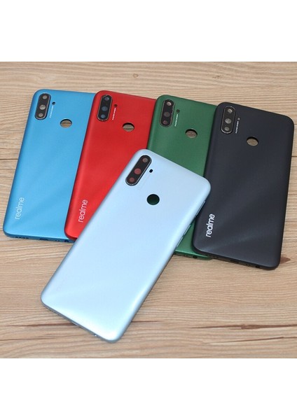Orijinal Arka Pil Kapağı Oppo Realme Için C3 RMX2027 Arka Kasa Kapı Konut Telefon Yan Düğmeler + Kamera Cam Lens + Logo (Yurt Dışından)