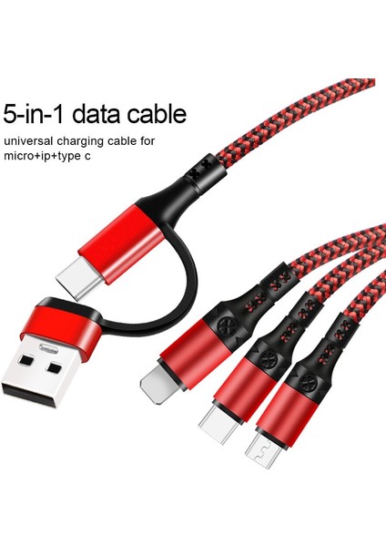 IPhone Için 5in1 USB Kablosu Hızlı Şarj Cihazı Şarj Kablosu Için Mikro USB Telefon Tipi C Xiaomi Huawei Samsung Şarj Kablosu IPad Için (Yurt Dışından)