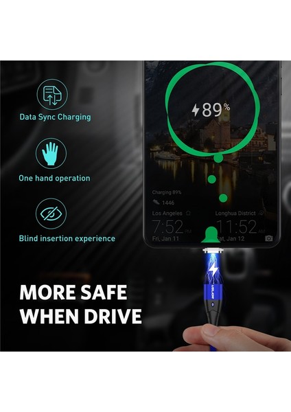 Uslıon 3A Manyetik Kablo Mikro USB Tip-C Şarj Veri Kablosu Tel Mıknatıs Hızlı Şarj Cihazı iPhone Samsung Xiaomi Huawei Cep (Yurt Dışından)