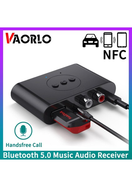 Bluetooth 5.0 Ses Alıcısı Nfc U Disk Rca 3.5mm Aux USB Stereo Müzik Kablosuz Adaptör Araç Kiti Hoparlör Amplifikatör Için Mic ile (Yurt Dışından)