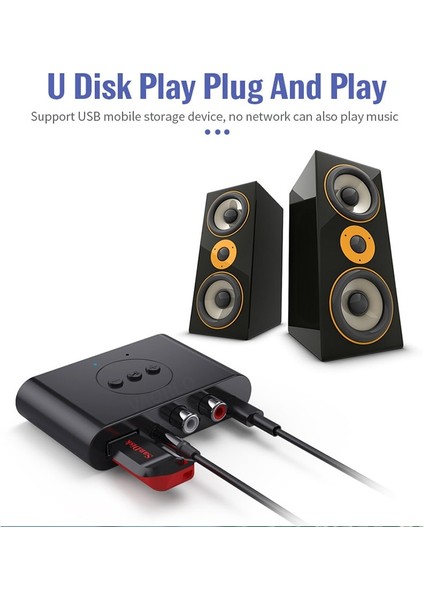 Bluetooth 5.0 Ses Alıcısı Nfc U Disk Rca 3.5mm Aux USB Stereo Müzik Kablosuz Adaptör Araç Kiti Hoparlör Amplifikatör Için Mic ile (Yurt Dışından)