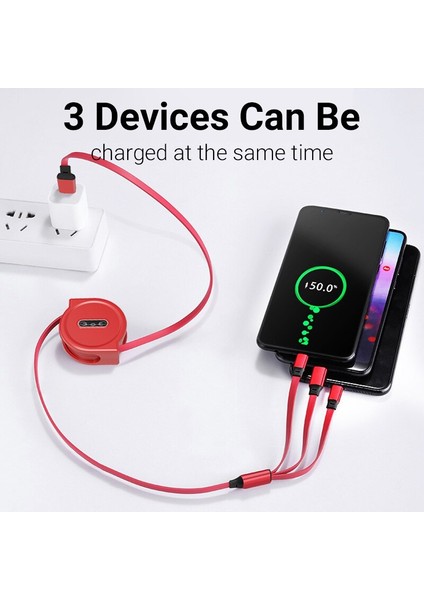 In 1 Hızlı Şarj Kablosu Veri Kablosu Mikro Tip C USB Şarj Aleti Kablosu Tel iPhone 12 13 Pro Max Xiaomi Samsung Veri Kablosu (Yurt Dışından)