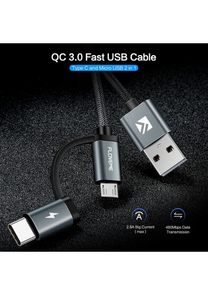 Floveme 2 In 1 Hızlı Şarj Tipi C Mikro USB Kablosu Hızlı Şarj Qc 3.0 Xiaomi Mi9 Huawei Samsung Cep Telefonu Kablosu Tip C (Yurt Dışından)