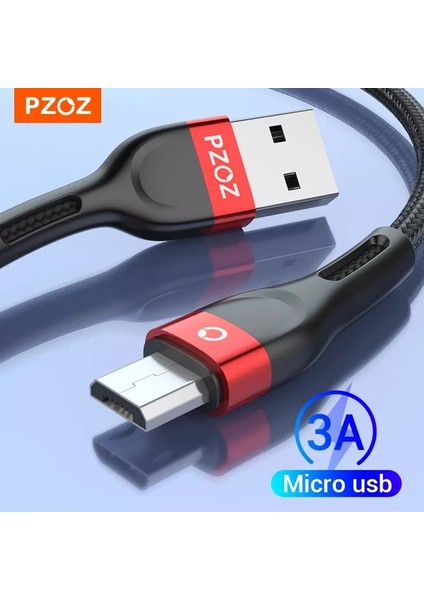 Pzoz Mikro USB Kablosu Hızlı Şarj Veri Kablosu 2m 3m Samsung S7 Xiaomi Redmi Not 5 Pro Android Cep Telefonu Mikro USB Şarj Cihazı (Yurt Dışından)