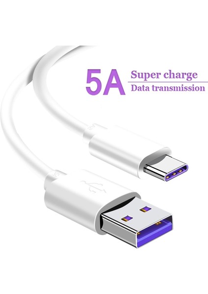 5A USB C Kablosu Samsung Xiaomi Redmi Note 10 Huawei P30 Pro Hızlı Şarj Cep Telefonu Şarj Kablosu Beyaz USB Tipi C Kablo (Yurt Dışından)