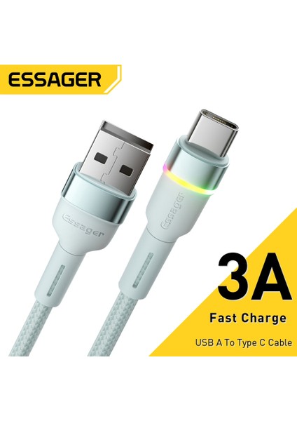 Essager USB Kablosu Tip C Rgb Hızlı Şarj Kablosu Için Xiaomi Huawei Redmi Mate Samsung USB C Telefon Veri Kablosu Kablosu 3A Usbc Şarj Cihazı (Yurt Dışından)