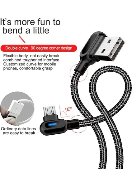 90 Derece Mikro USB Kablosu 1m 2m Hızlı Şarj Veri Senkronizasyonu USB Şarj Aleti Kablosu Samsung Xiaomi Huawei Htc Lg Android Telefon Kabloları (Yurt Dışından)