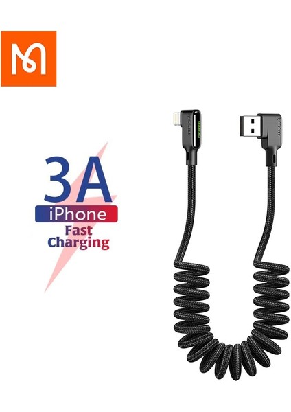 Mcdodo USB Yıldırım Kablosu Geri Çekilebilir Araba Bahar 3A Hızlı Şarj Kablosu Iphone 11PRO Max x Xs Xr Hızlı Şarj Veri Kablosu (Yurt Dışından)