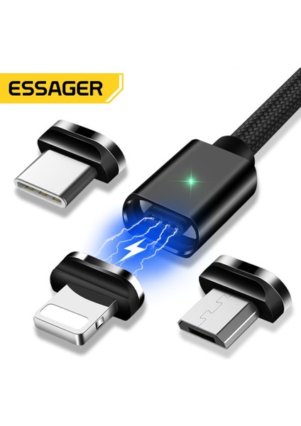 Essager Manyetik USB Kablosu iPhone 11 Pro Max Xiaomi Redmi Mıknatıs Tipi C Mikro USB Kablosu Hızlı Şarj Cihazı Cep Telefonu Kablosu (Yurt Dışından)