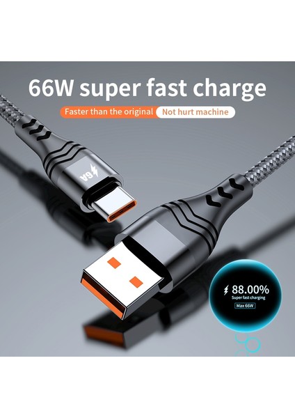 6A 66W USB Tip C Hızlı Şarj Veri Kablosu Naylon Örgü Huawei Xiaomi Poco M3 X3 Samsung Cep Telefonu Hızlı Şarj Kablosu (Yurt Dışından)