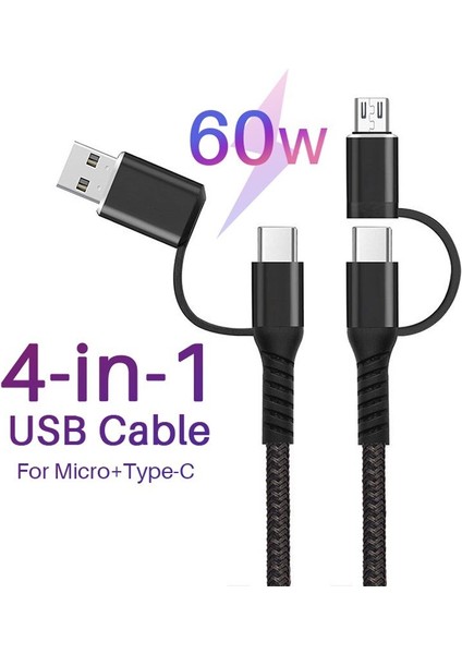 In 1 USB Kablosu iPhone Hızlı Şarj Cihazı Şarj Mikro USB Tip-C Kablosu Huawei Samsung Android Cep Telefonu Kablosu Tel (Yurt Dışından)