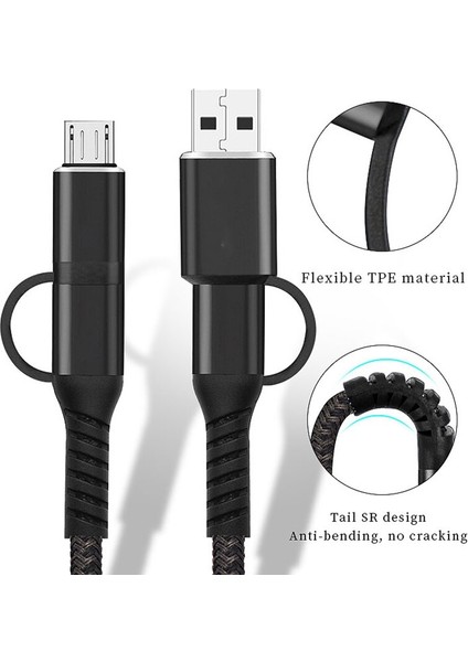In 1 USB Kablosu iPhone Hızlı Şarj Cihazı Şarj Mikro USB Tip-C Kablosu Huawei Samsung Android Cep Telefonu Kablosu Tel (Yurt Dışından)