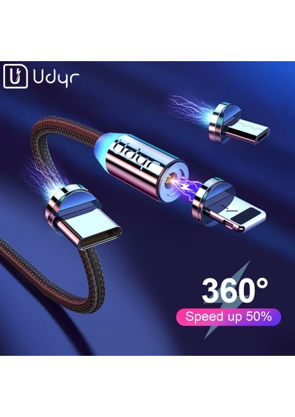 Udyr 2 M Manyetik Mikro USB Kablosu iPhone Samsung Android Cep Telefonu Için Hızlı Şarj USB C Tipi Kablo Mıknatıs Şarj Cihazı Tel Kablosu (Yurt Dışından)