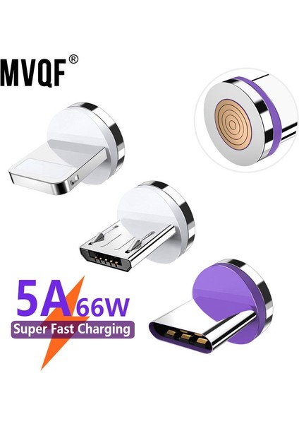 Mvqf 5A Yuvarlak Manyetik Kablo Fişi iPhone Tip C Mikro USB C Fişler Hızlı Şarj Adaptörü Telefon Microusb Tip-C Manyetik Fiş (Yurt Dışından)