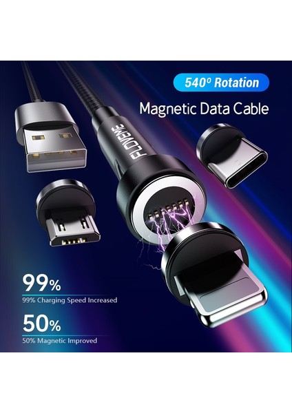 Floveme 540 Döndür Manyetik Kablo 3A USB C Kablosu iPhone 12 11 Hızlı Tip C Mikro USB Kablosu Xiaomi 10 S Veri Şarj Kablosu (Yurt Dışından) modelleri