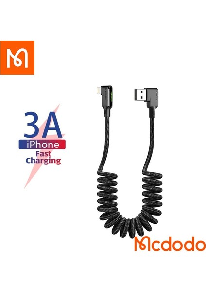 Mcdodo USB C Tipi Kablo Geri Çekilebilir Araba Bahar 3A Iphone Huawei Xiaomi Samsung S10 9 Oneplus 4.0 Şarj LED Veri Kablosu (Yurt Dışından)