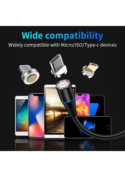3A Süper Hızlı Şarj Manyetik Şarj Kablosu Mikro USB Tip C USB C Kablolu Telefon Şarj Cihazı Tel Mıknatıslı Kablo 360 Derece Döndürme (Yurt Dışından)