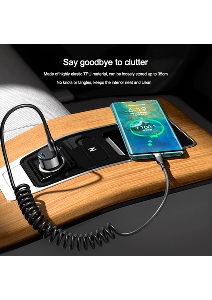 65W 5A Hızlı Şarj Tipi C Kablo 3A Mikro USB Yaylı Çekme Teleskopik Araba USB Kablosu Samsung Xiaomi Huawei Telefon Aksesuarları (Yurt Dışından)
