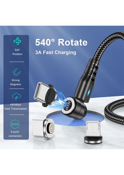 Lovebay 540 Döndür Manyetik Kablo 3A Hızlı Şarj Mikro USB Tip C Kablo iPhone Xiaomi Manyetik Şarj Cihazı Telefon Veri USB Kablosu (Yurt Dışından)