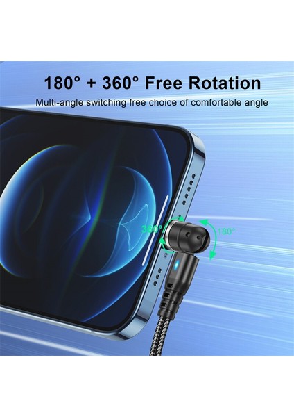Lovebay 540 Döndür Manyetik Kablo 3A Hızlı Şarj Mikro USB Tip C Kablo iPhone Xiaomi Manyetik Şarj Cihazı Telefon Veri USB Kablosu (Yurt Dışından)