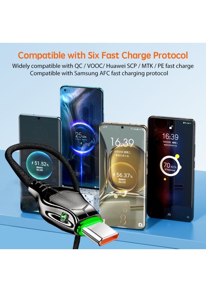 7A USB C Tipi Kablo 66W Huawei P50 PRO100W Onur 50 Pro Için Hızlı Şarj Kablosu Usb-C Şarj Kablosu Samsung Xiaomi iPhone Için (Yurt Dışından)